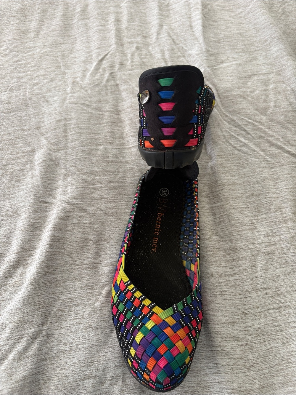 bernie mev. Black Multicolor Woven Ballet Flat